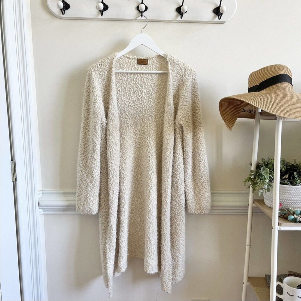 POL cream popcorn knit long open duster cardigan